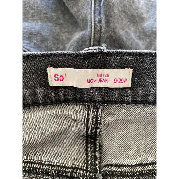 SO High Rise Mom Fit Black Acid Wash Jeans Size 9/29W Cotton Spandex Stretch - Picture 3 of 7
